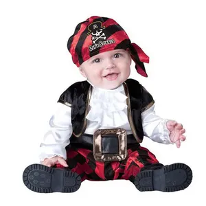Детский костюм капитана пирата для мальчиков и девочек, необычный костюм в красную полоску для Хэллоуина