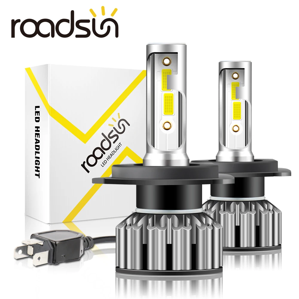 roadsun 2Pcs Car Lights H8 H11 H7 LED 9006 HB4 9005 HB3 H1 H4 HB2 9003 Headlight Bulb High Low Beam Auto Fog Lamp 12V 24V 6000K