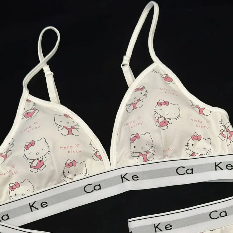 Hello Kitty Couple Underwear Set Anime Cartoon Girls Bra Thong, calvin