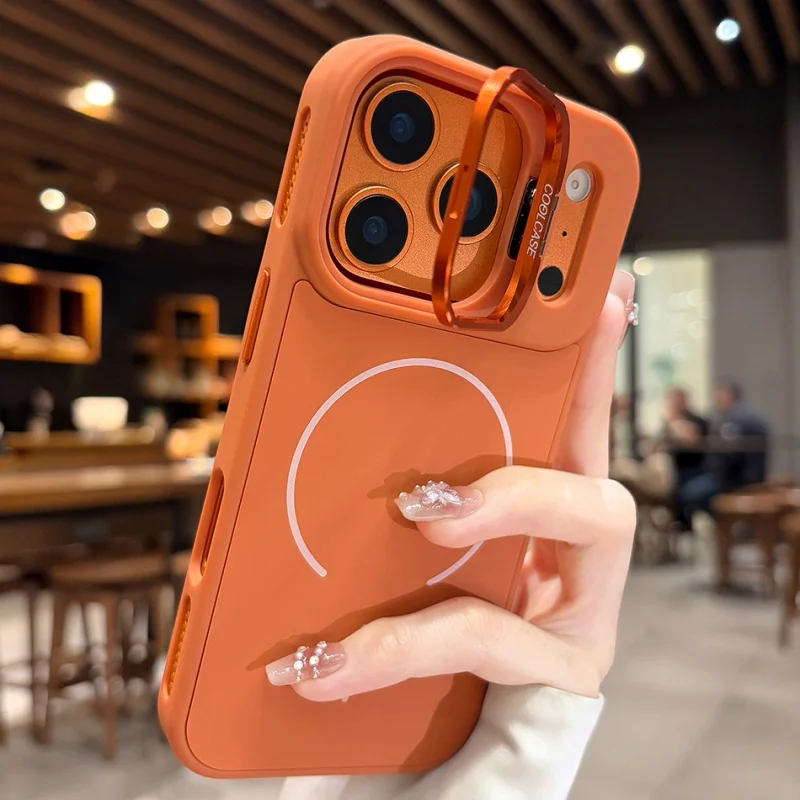 Premium Magnetic Liquid Silicone Shockproof Phone Case with Metal Lens Stand Holder