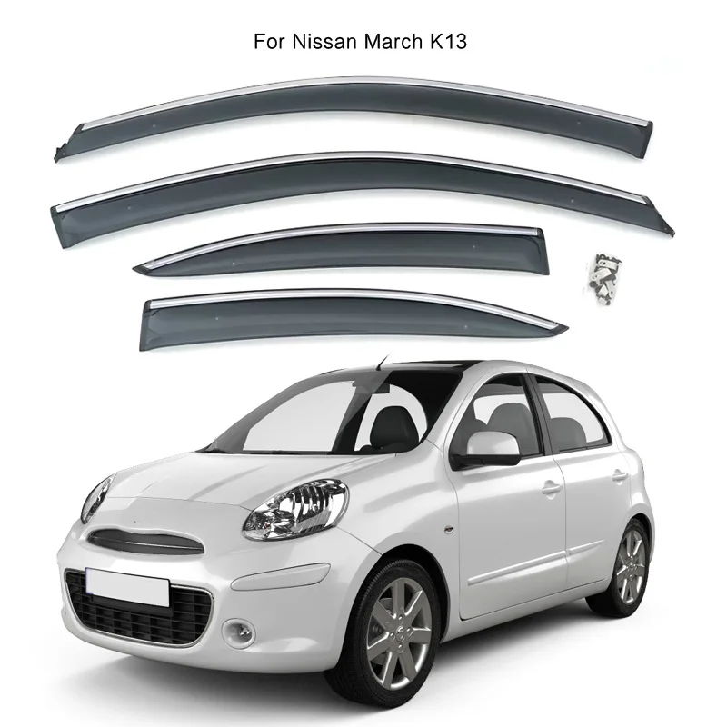 For Nissan March K13 Door Window Visor Weather Vent Deflectors Rain Shields