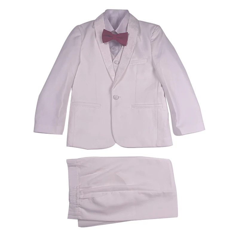 

Spring Autumn Formal Boys Suits for Weddings Children Party Host Costume White Jacquard Blazer Vest Pants Wholesale Clothing