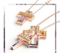 Collier croix double couche en argent sterling 925 avec pendentif entièrement pavé de diamants de laboratoire pour femme, bijoux fins pour mariage et soirée 3