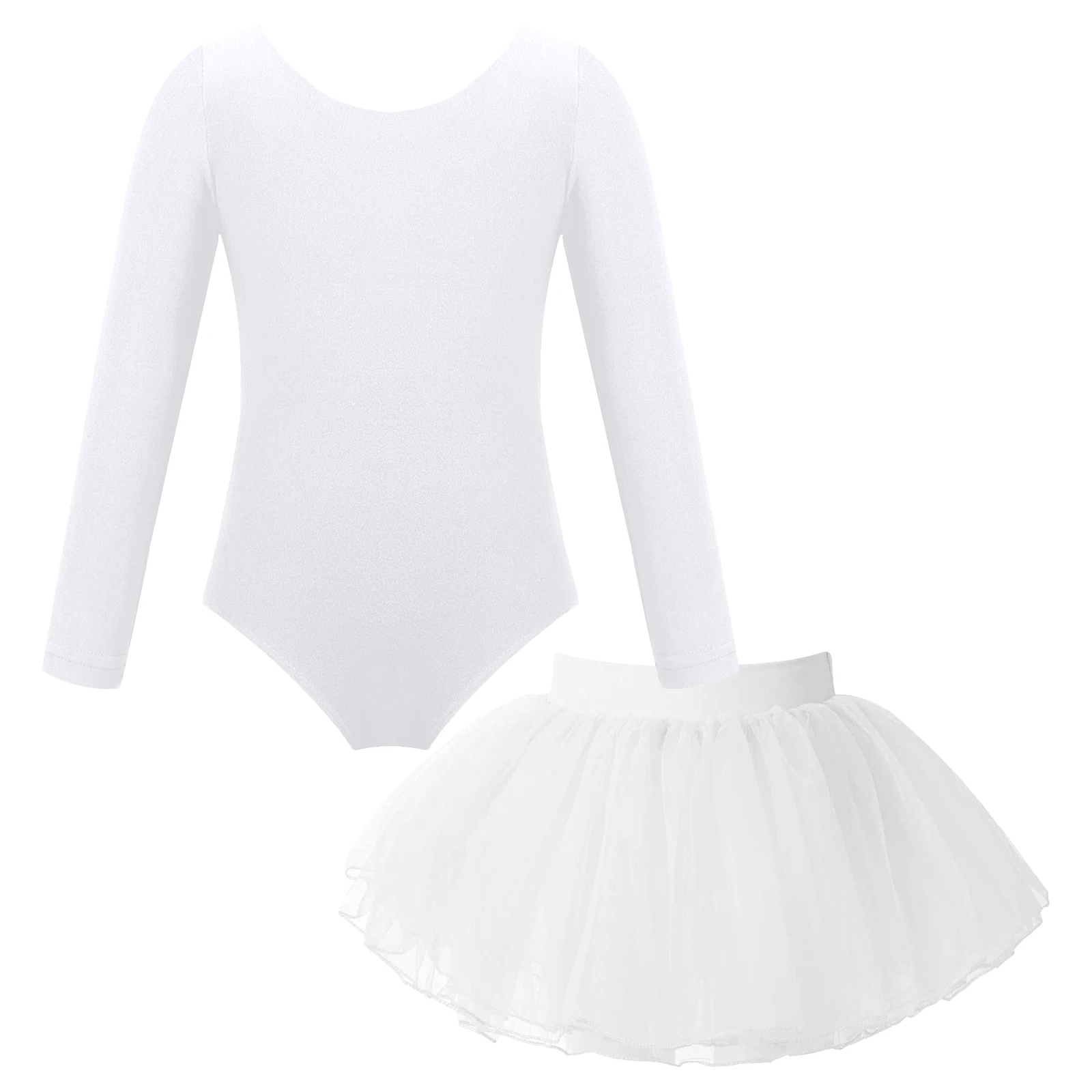 

Kids Girls Long Sleeve Ballet Dance Leotard with Elastic Waistband Tutu Tulle Layered Skirt for PerformanceCompetition Costume