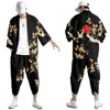 Two-piece Suit Oversize XXS-6XL Japanese Style Fashion Kimono And Pants Set Men Cardigan Blouse Haori Obi Asian Clothes 1