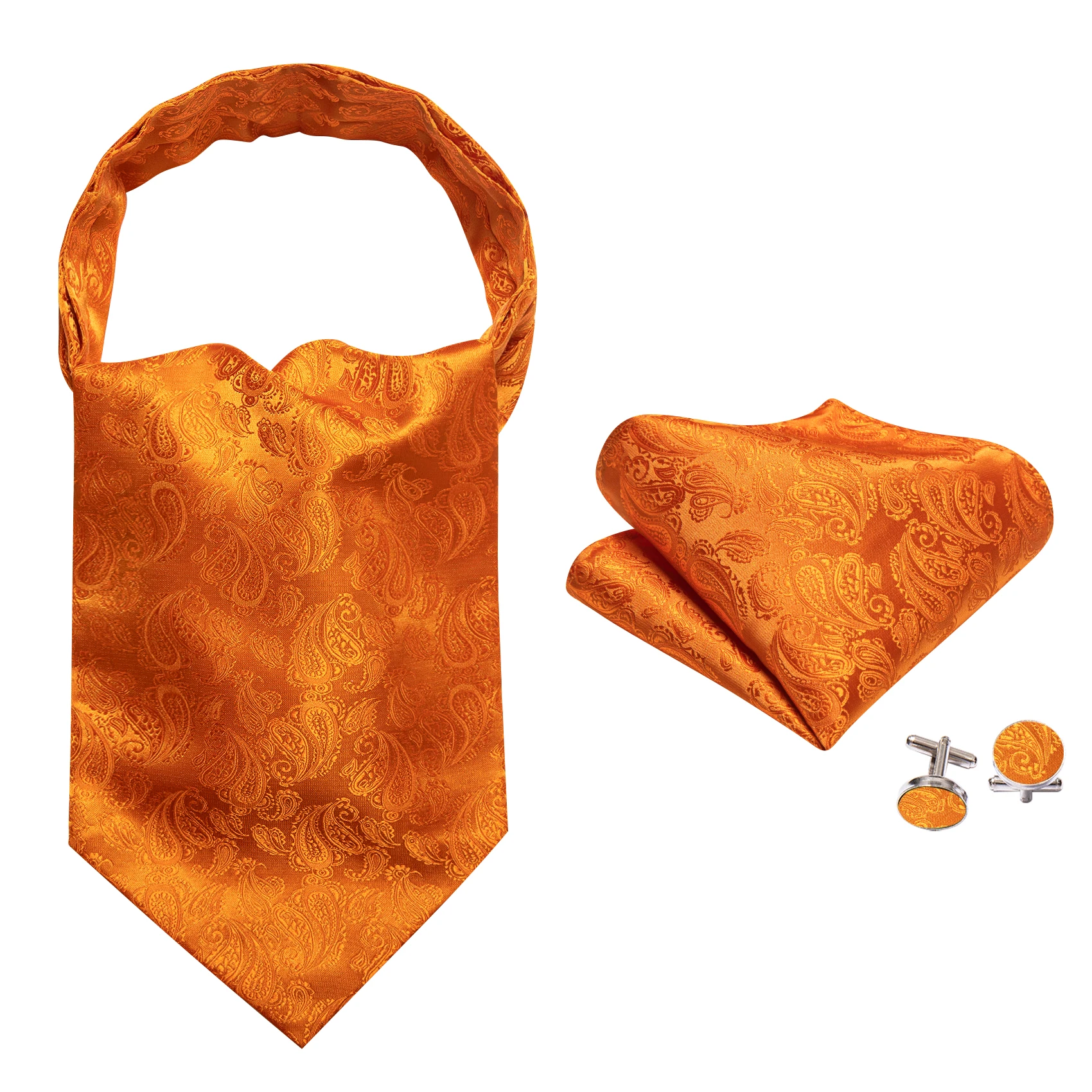 Exquisite Orange Silk Paisley Men Cravat Wedding Gift Luxury Brand Handkerchief Cufflinks Sets Groom Party Designer Barry.Wang