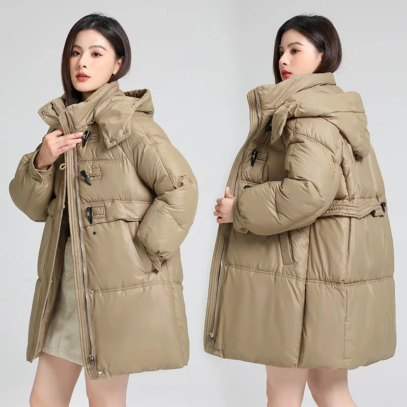 Russian Horn Buckle Long Cotton-padded Women's New Korean Version Of Casual Women's Padded Coat With Thick Winter Women's Coat