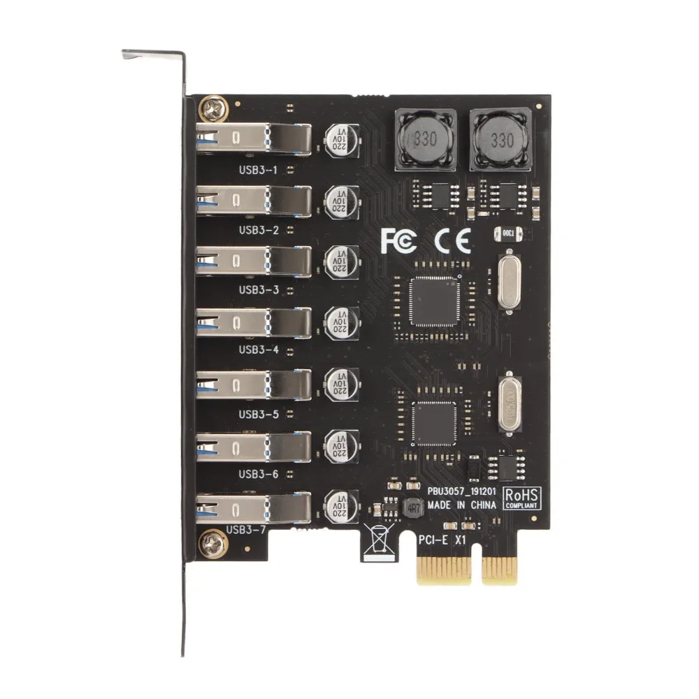 전원 필요 없음 7포트 PCIe-USB 어댑터 카드 5Gbps 속도 빠른 전송 PCIe USB 허브 USB 3.0 확장 카드 게이밍 PC용