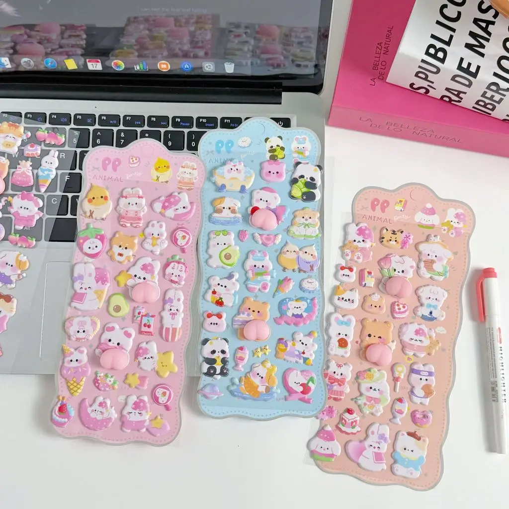 4PCS 3D 부드러운 귀여운 엉덩이 모양 3D 어린이 스티커 스퀴시 동물 토끼 곰 핸드메이드 데코 폰 케이스용 블링블링스티커스 스토어