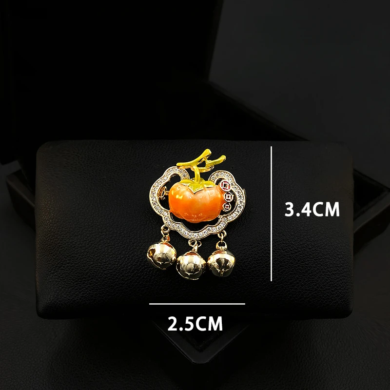 Lucky Pumpkin Brooch for Women Suit Neckline Corsage Luxury Clothing Bell Pin Elegant Accessories Jewelry Good Meaning Gift 5583