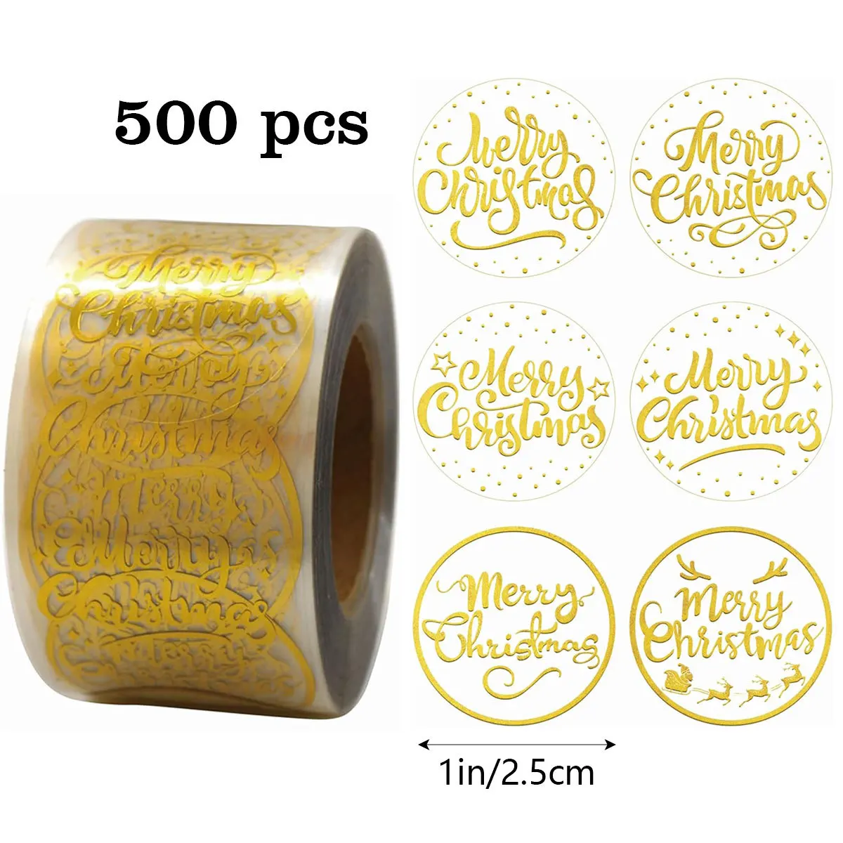 Festive Transparent Merry Christmas Stickers - 500pcs 1-Inch Round Self-Adhesive Labels for Holiday Decor & Celebrations