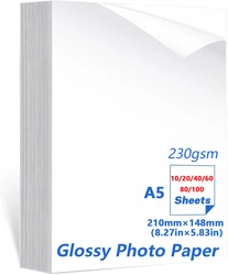 Premium Glossy Waterproof Photo Paper, 20 Sheets, 230gsm (A5 230g 20Sheets)
