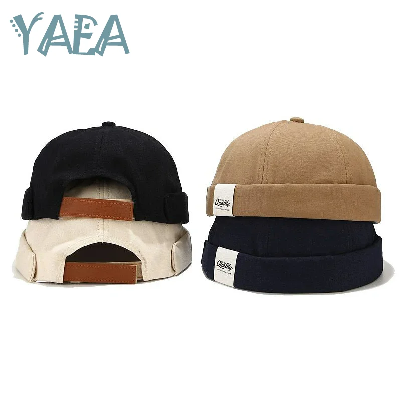 YAEA 남성용 힙합 모자, 간단한 브림리스 모자, 면 브림리스 스컬리 모자, ..