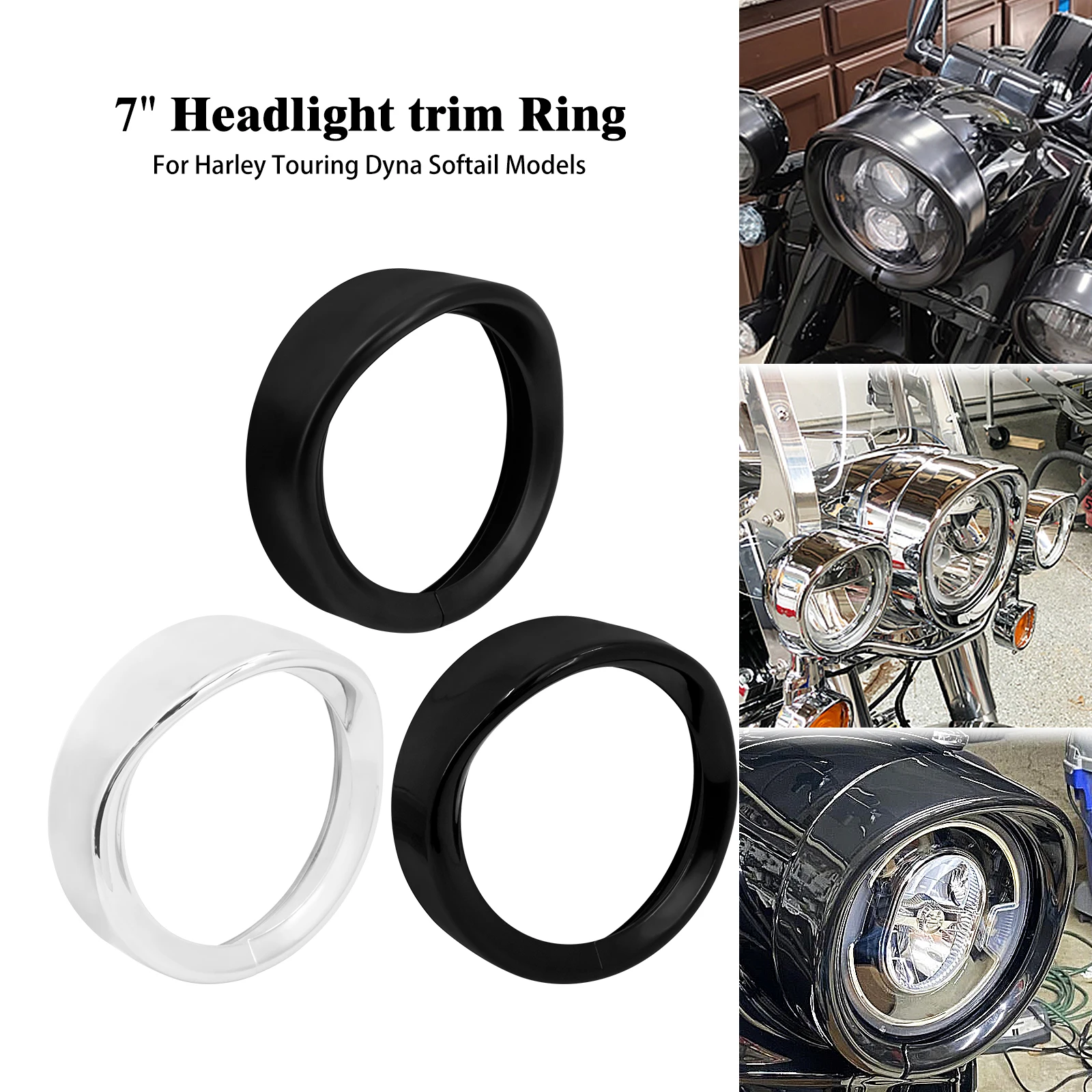 

Motorcycle 7" Visor Style Headlight Trim Ring For Harley Touring Road King Electra Glide 1994-2022 FL Softail FLHR FLD FLH Trike