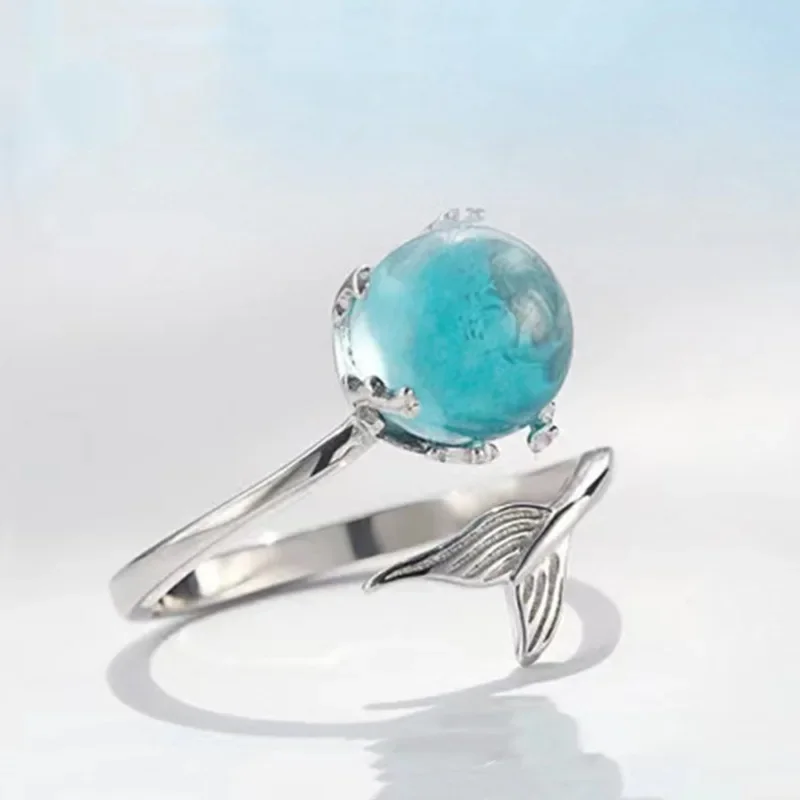 Fashion Mermaid Tail Opening Adjustable Ring for Women Vintage Luxury Fish Tail Crystal Ring Jewelry Accessories Anéis De Prata