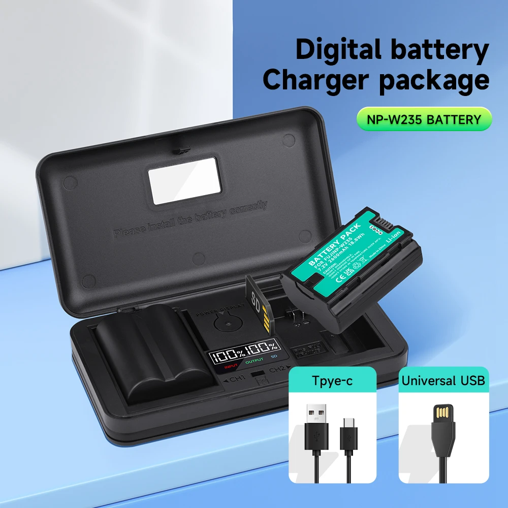 Np-W235 Np W235 Batteria + Custodia Per Caricabatterie Multifunzione Per Fotocamera Fujifilm X-H2, X-H2S, X-T4, X-T5, Gfx100S, Gfx50Sii, Vg-Xt4 Grip