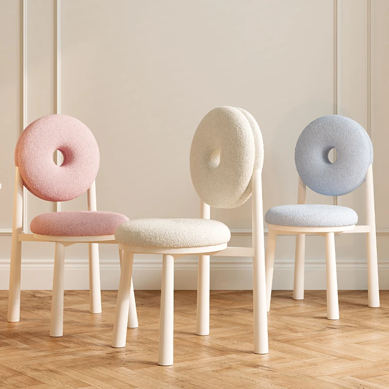 Nordic Creamy Donut Leisure Backrest Cadeira de jantar, Banquinho de vestir minimalista, Quarto high-end, Lambswool, Cadeiras, Banquetas, Moderno