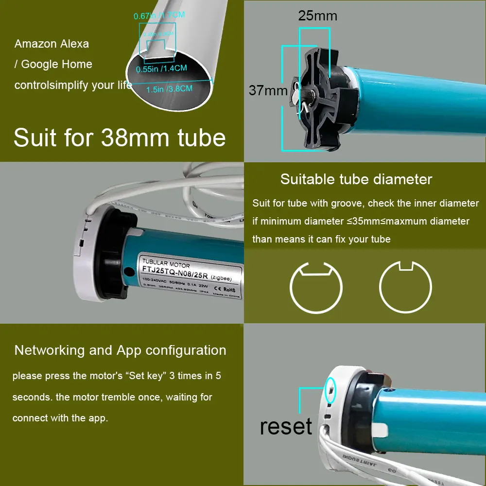 محرك ستائر ذكي WiFi أنبوبي