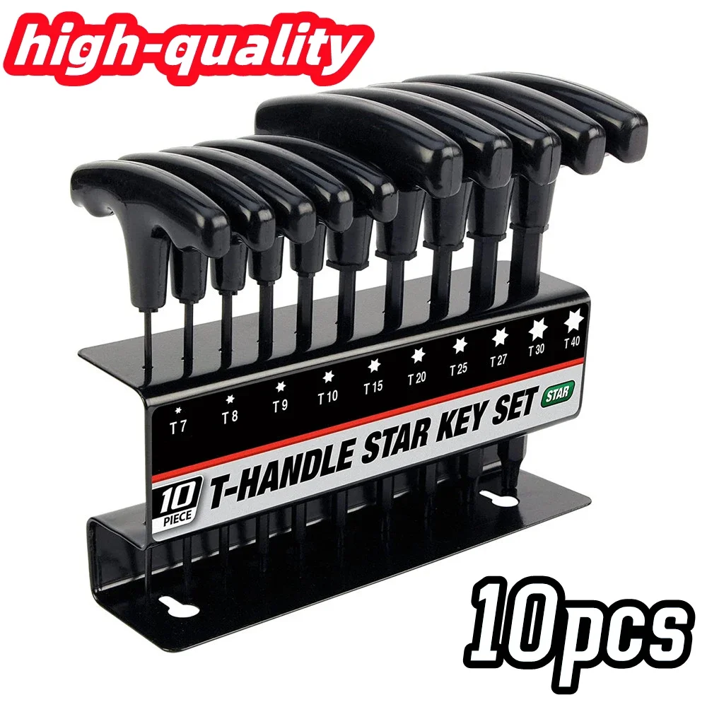 

10pc Metric or Inch T-Handle Hex Key Allen Wrench Tool Set or Star T-Handle Hex Key Set with Convenient Storage Stand