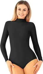 Speerise Adult Ballet Dance Leotard Turtleneck Long Sleeve Spandex Bodysuit Tops for Women