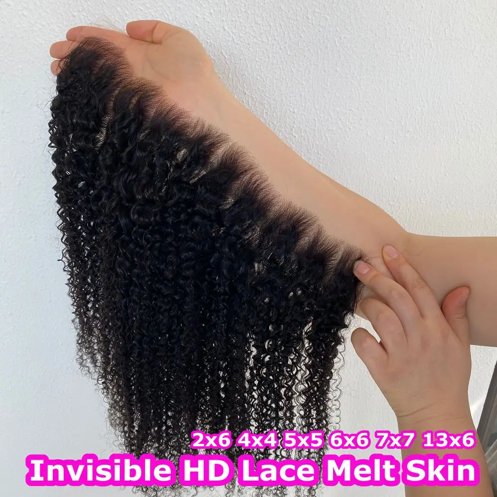 Kinky Curly 13x6 HD Lace Frontal Melt Skins Invisible HD Lace Closure 13x4 Full Frontal Only Curly Hair Virgin Hair For Woman