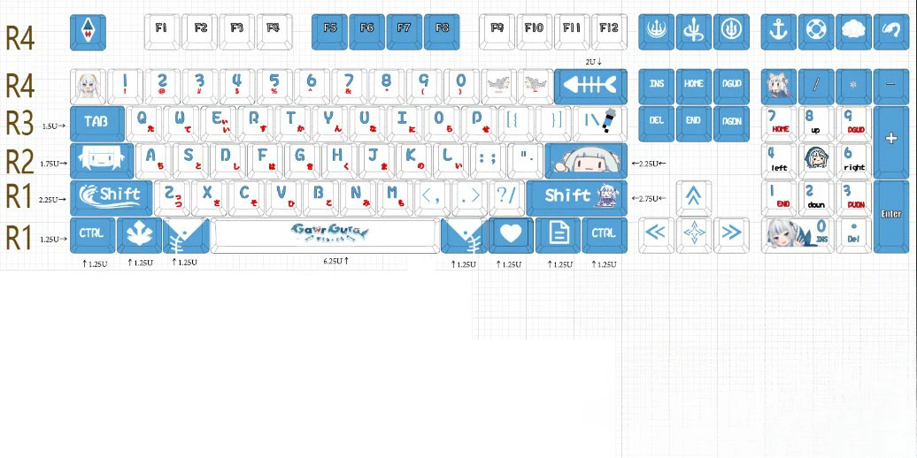 Cute Pbt Keycaps para Teclado Mecânico Hololive Gawr Gura Anime Cherry mx Switch Custom Game Gift 132 Teclas por Conjunto - Imagem 2