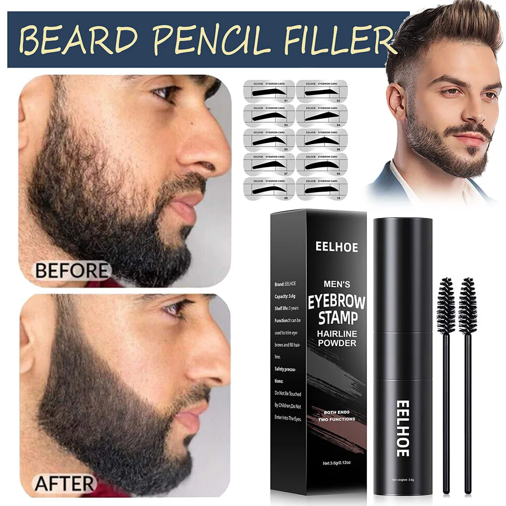 Beard Hairline Filling Powder Eyebrow Stamp and Stencils Kit for Men Double Head Brow Shaping | Красота и здоровье