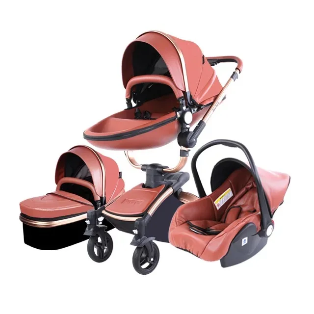 baby stoller 3 /2 in 1 Baby Pram High Landscape Fold PU leather kinderwagen baby Carriage car Newborn pushchair baby stroller