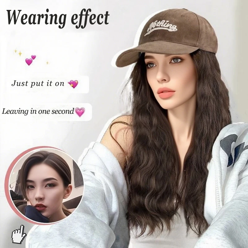 LUPU Women's Baseball Cap Strap Hair Extension Heat-Resistant Synthetic 16 inch Adjustable Curly Wig, Suitable for Girls