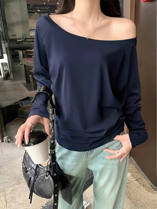 Off the shoulder Long sleeve T shirt Women Spring Autumn
