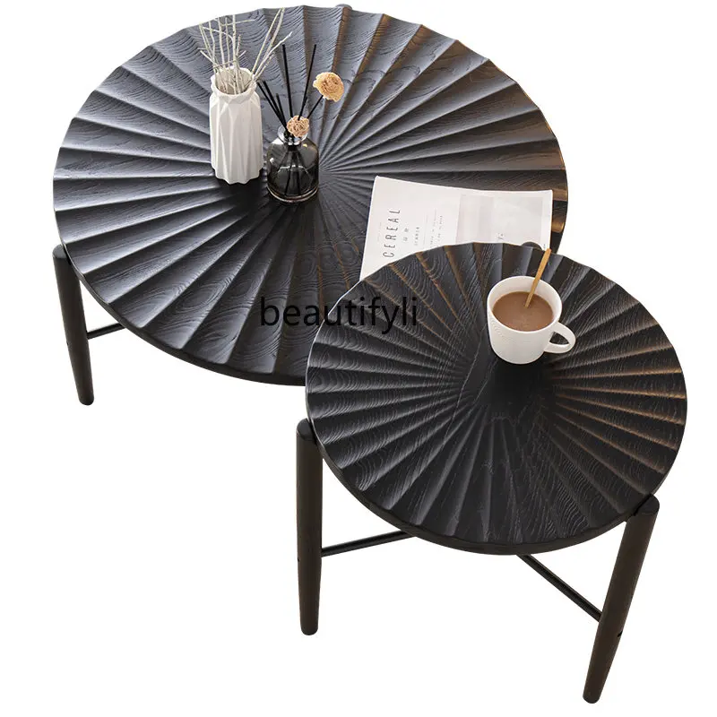 

zq Retro Solid Wood Coffee Table Sofa Side Table Living Room Corner Table Black Size round Coffee Table Combination