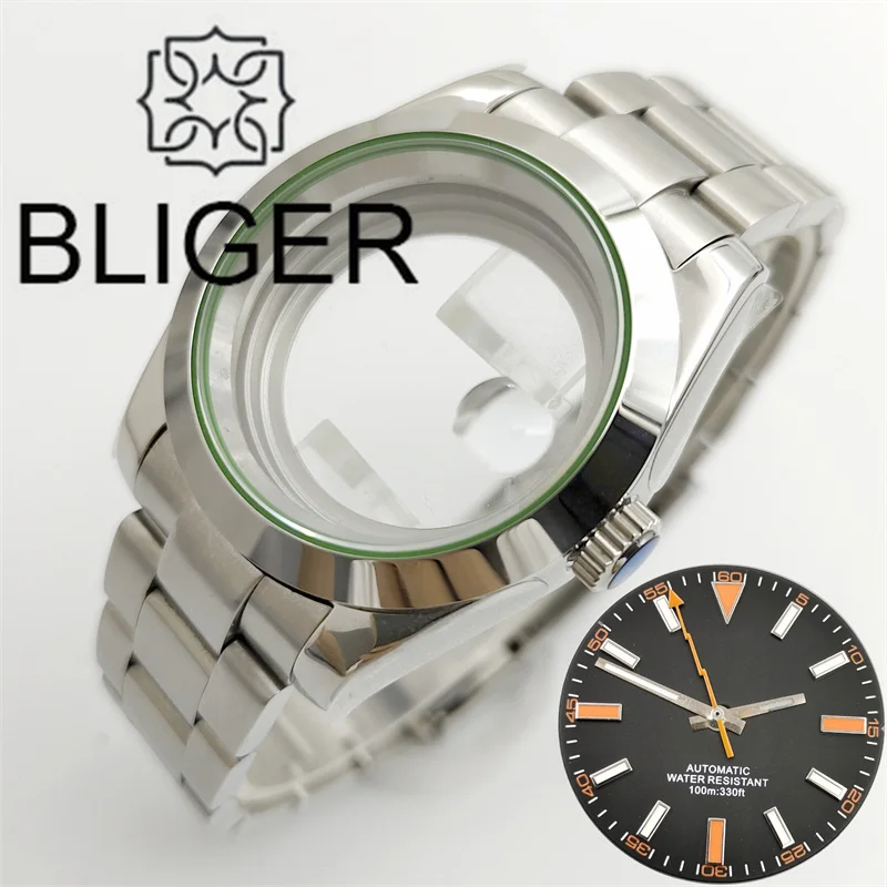 Bliger 36Mm/39Mm Set Di Custodie Per Orologi Stile Milgauss Con Guarnizione In Vetro Verde Illuminazione In Cristallo Zaffiro Fit Nh35 Nh36 Miyota Dg 