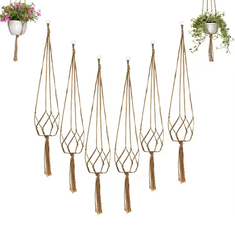 Macrame Hemp Rope Plant Hanger Basket for Home Garden Decoration