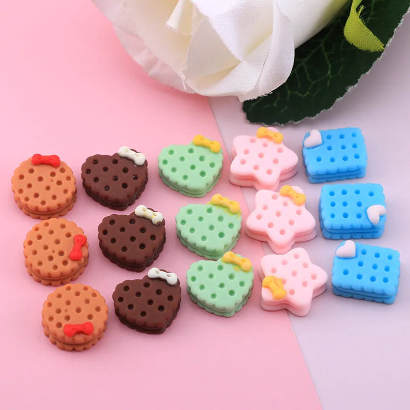 

30Pcs Cute Mini Flat Back Cookies DIY Miniature Artificial Fake Food Cake Resin Cabochon Decorative Craft Play Doll House Toy