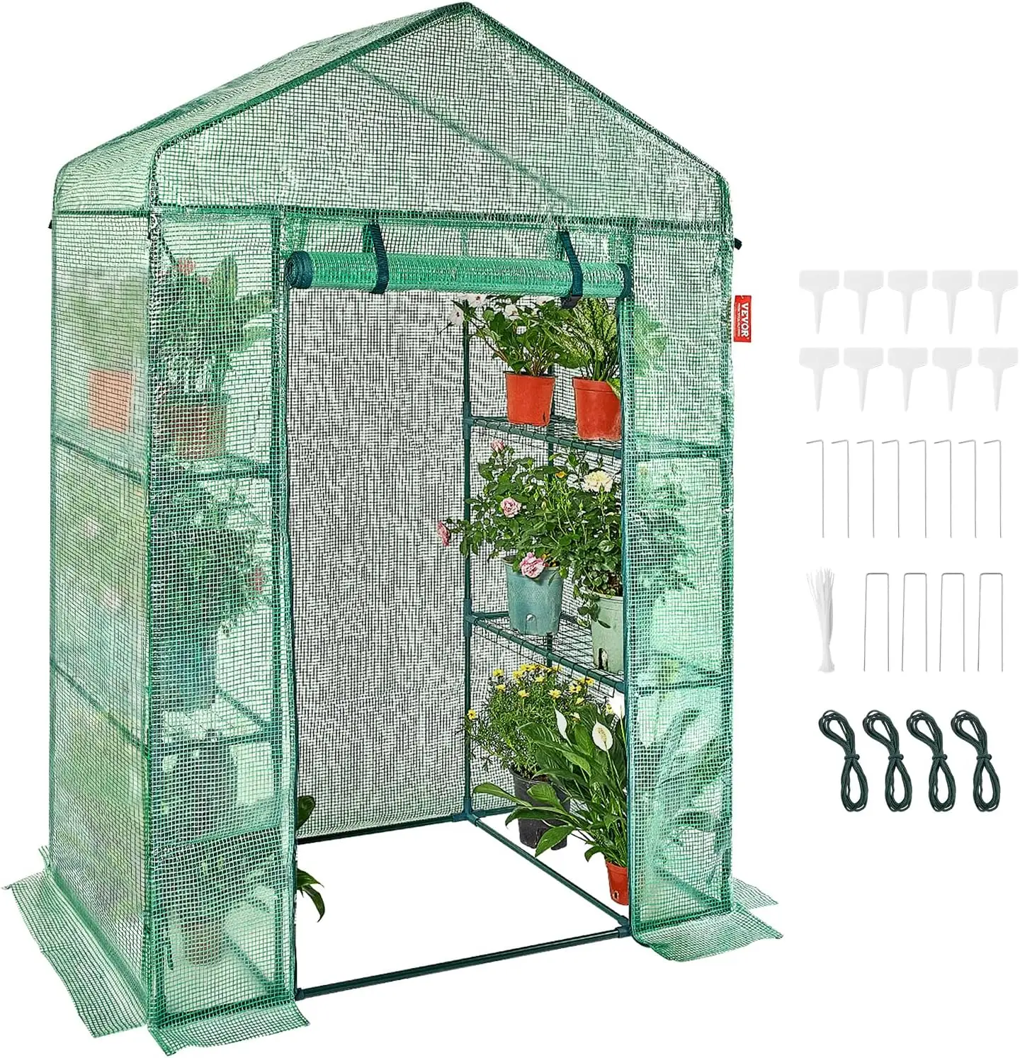 

Walk-in Green House, 55.5 inch, Portable Greenhouse with Shelves, High Strength PE Cover with Roll-up Zipper Door and Steel