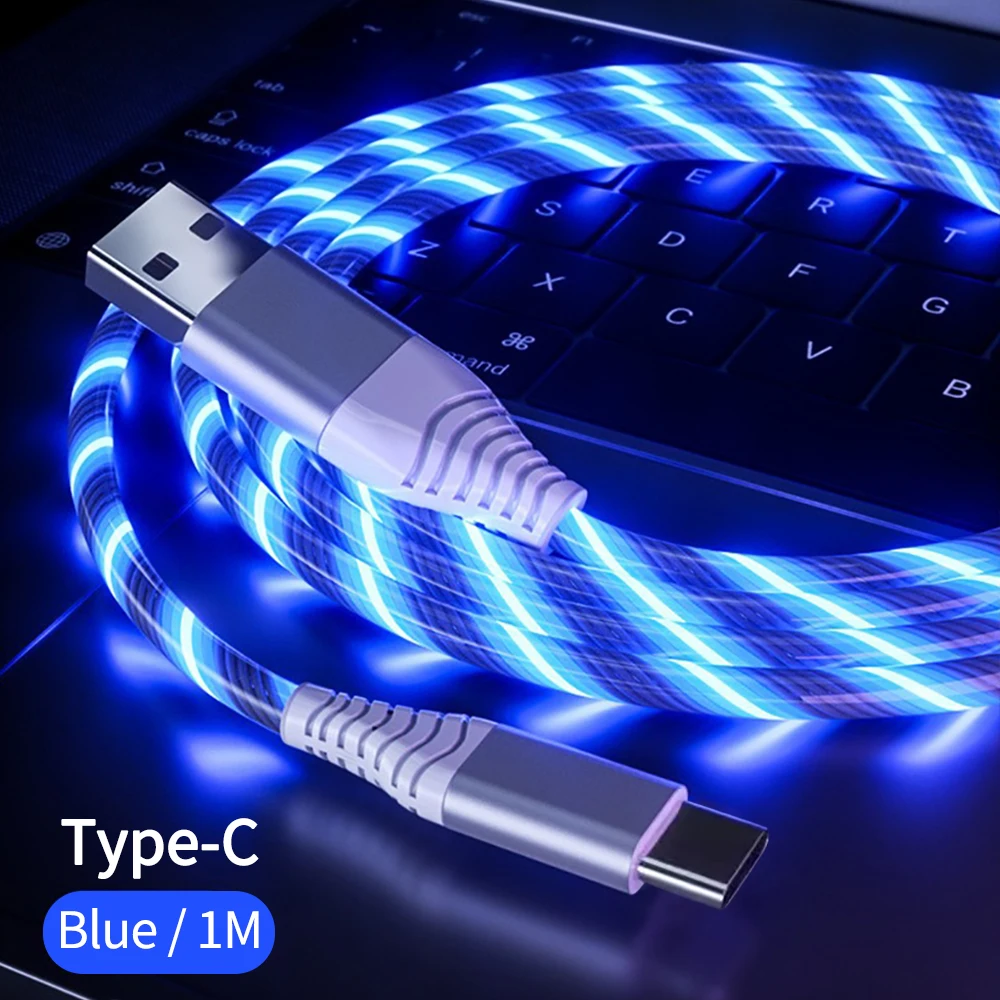 Luminous LED Type C Fast Charging Cable with Flowing Light Effects