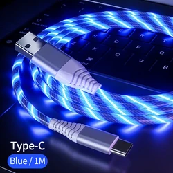 Luminous LED Type C Fast Charging Cable with Flowing Light Effects (Blue)