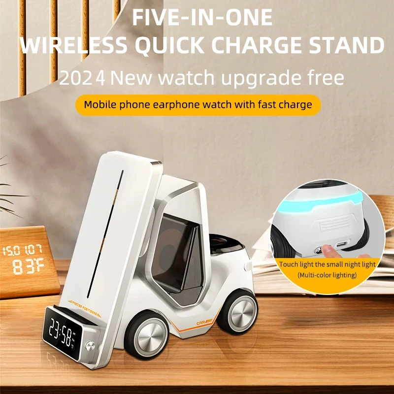 VIKEFON 5 in 1 무선 충전기 폰 스탠드, 아이폰 15, 14, 15W 고속 충전 마그네틱 독 스테이션, 애플 워치 이어폰용