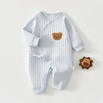 AYNIGIELL الخريف الوليد طفلة فراشة الملابس 0-6 أشهر لطيف الطفل بذلة سميكة ودافئة بيبي بوي بذلة 2