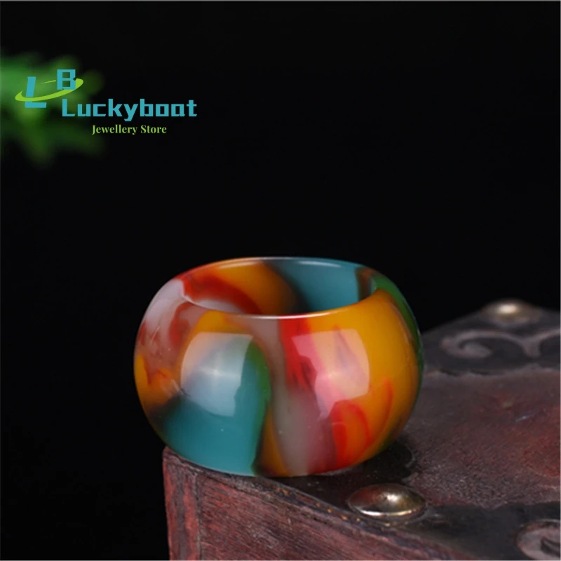 Natural Color Hetian Jade Ring Chinese Jadeite Amulet Fashion Charm Jewelry Hand Carved Crafts Gifts for Women Men