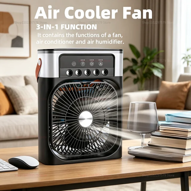 Humidificateur d'air portable 3-en-1, ventilateur USB rafraîchissant, brumisateur d'eau, mini climatiseur silencieux 1