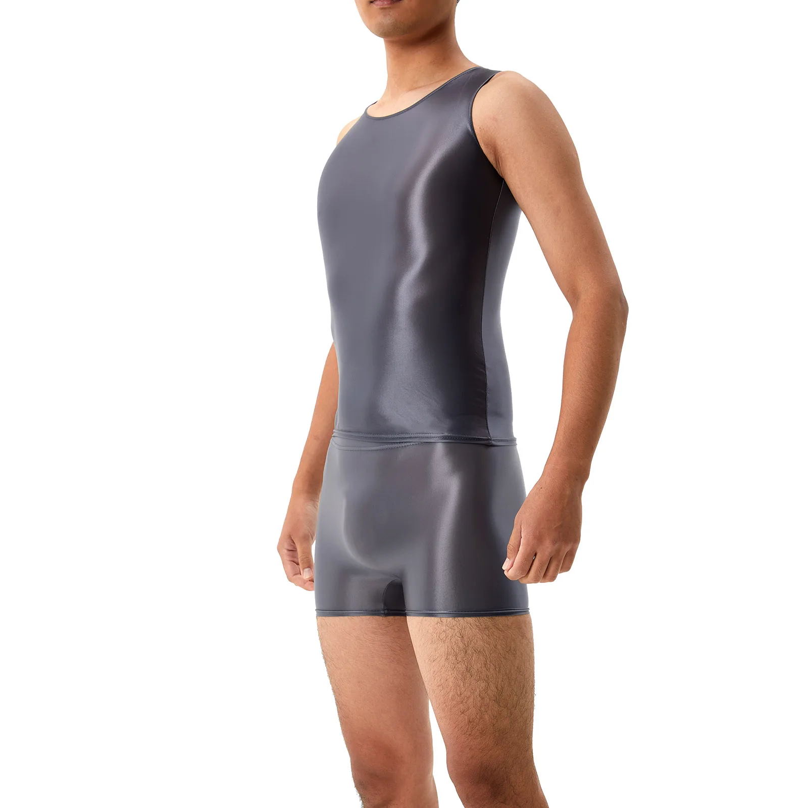 Set di costumi da bagno lucidi da uomo canotta girocollo senza maniche con pantaloncini elastici in vita Yoga sport Training Fitness costume da bagno