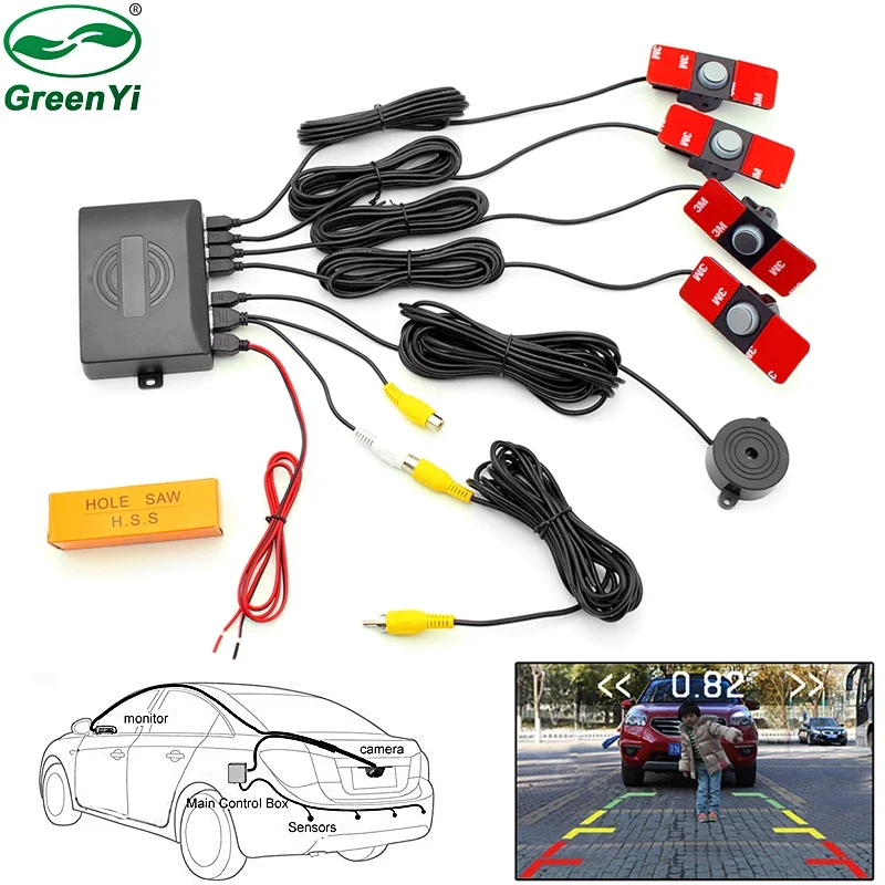 CVBS 16mm Flat Sensors Car Visible Dual Core CPU Video Parking Sensor Reverse Backup Assistance Radar Distance Alarm System led parking sensor kit car led parking sensor parking sensor kit parking sensor