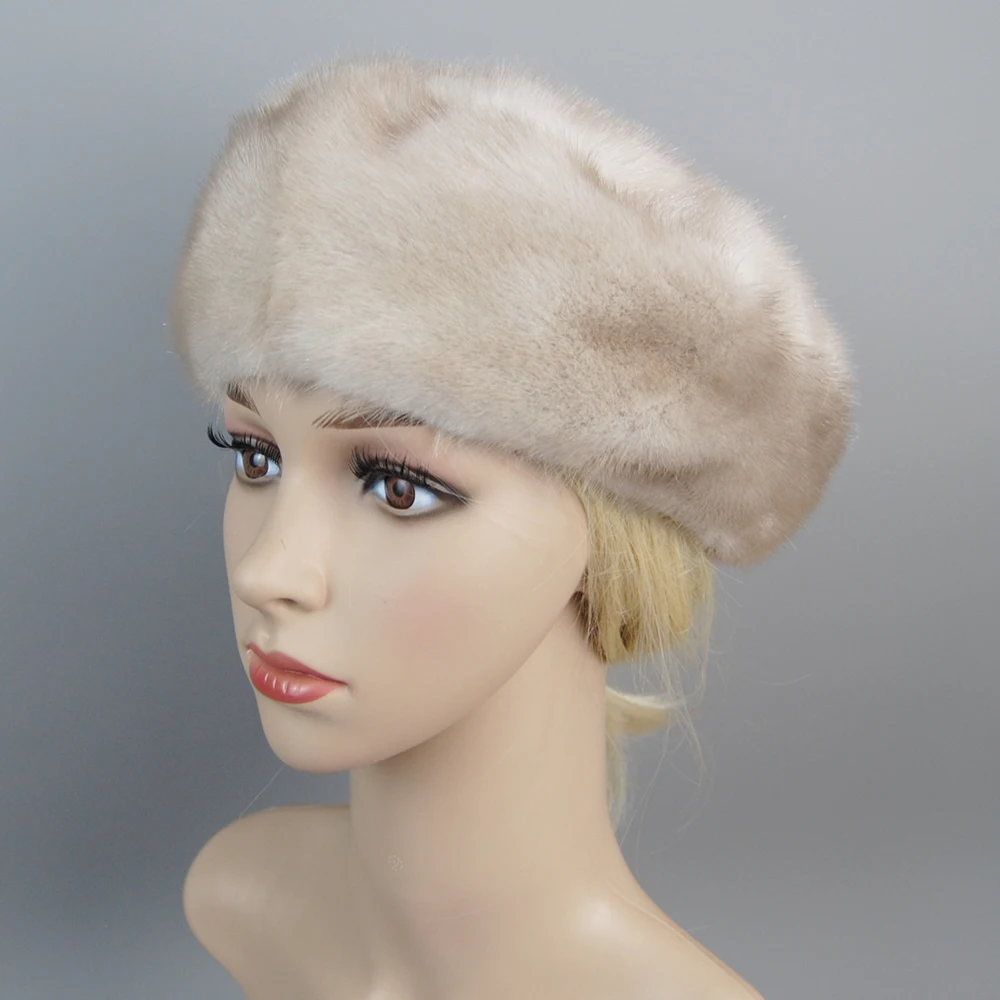 Women winter fur hats real mink fur hat thick knitted berets Russia fashion good quality female casual caps