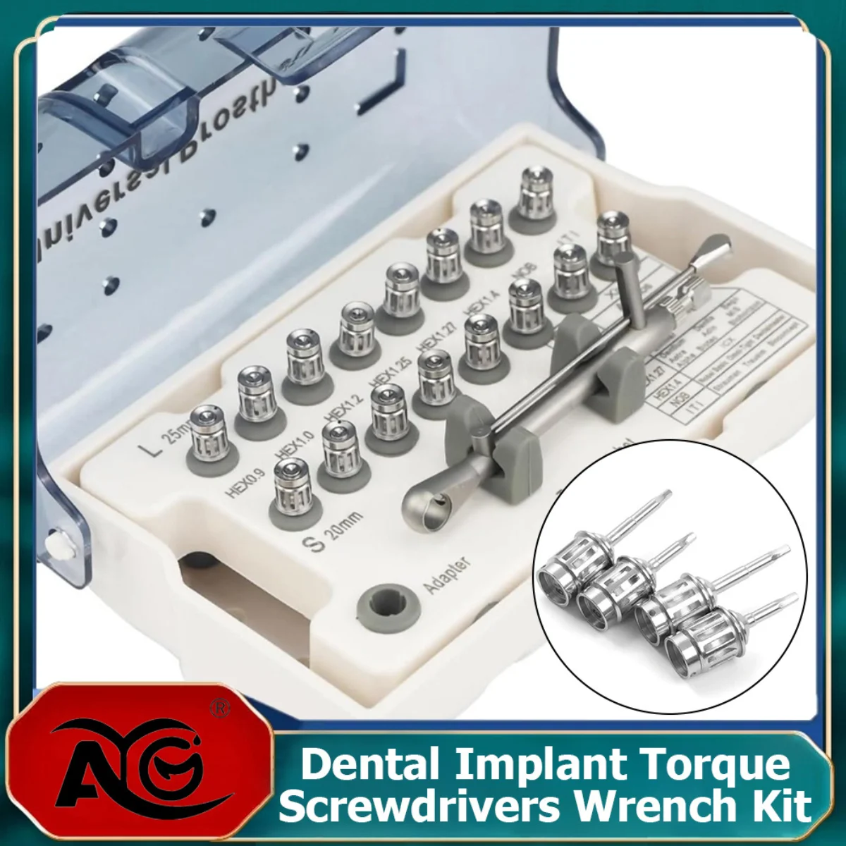 AG Dental Implant Screw Driver Grey Torque Wrench Ratchet 10-70NCM with 16Pcs Screw Driver Universal Restoration Tools Kit