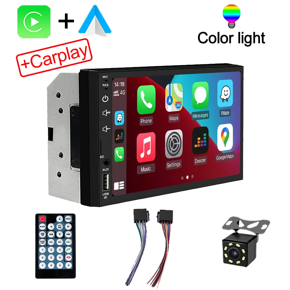2Din 7 pulgadas pantalla HD completamente táctil Carplay Android Auto Car Raido Multimedia reproductor MP5 estéreo USB Bluetooth con cámara de marcha atrás 6