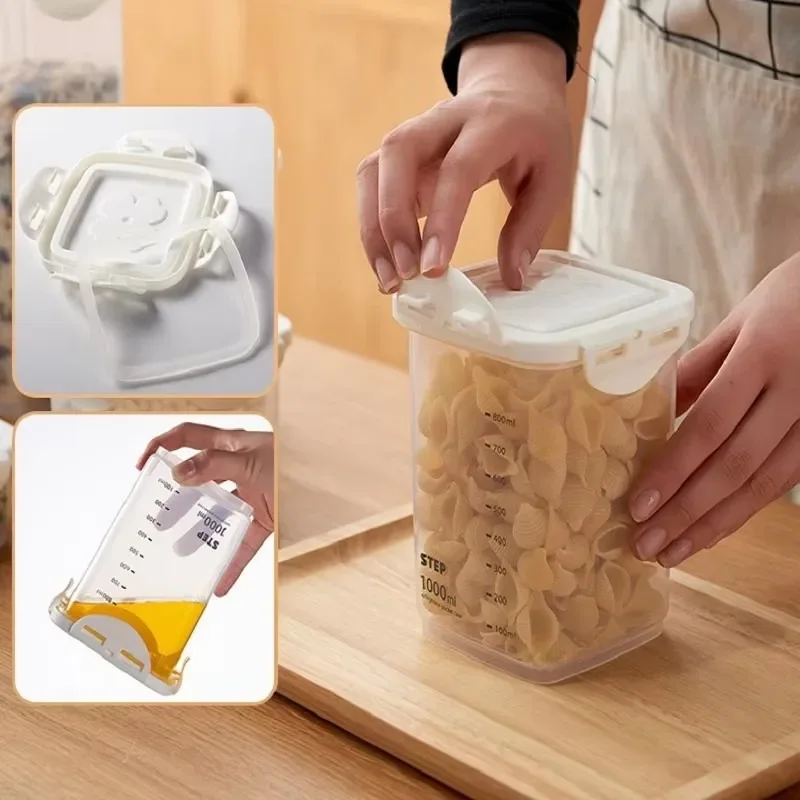 Kitchen Storage Box WBBOOMING 3 Different Capacity Plastic Sealed Cans Transparent Food Canister Keep Fresh Clear Container