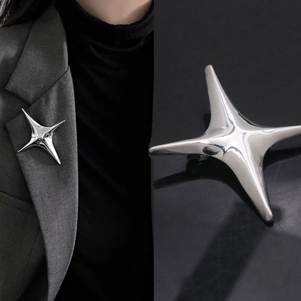 

Simple Cross Star Brooch Punk Rock Silver Color Metal Little Star Pins For Women Men Shirt Suit Y2k Accessories Jewelry Gift