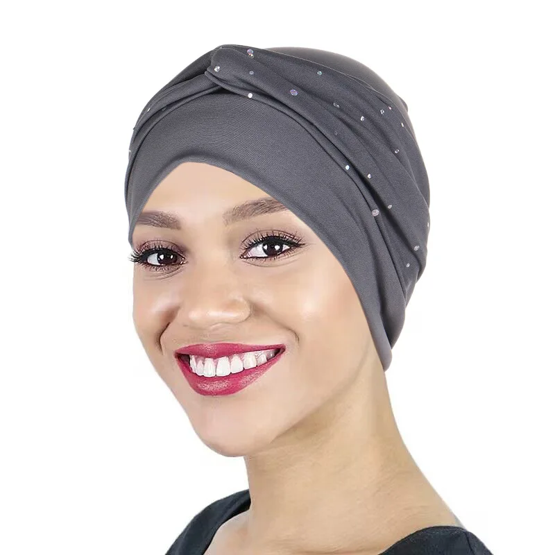 KepaHoo Women Turban Hats Stretchy Solid Knot Rhinestone Cancer Chemotherapy Chemo Beanies Cap Headwrap Plated Hair Loss Cover 3