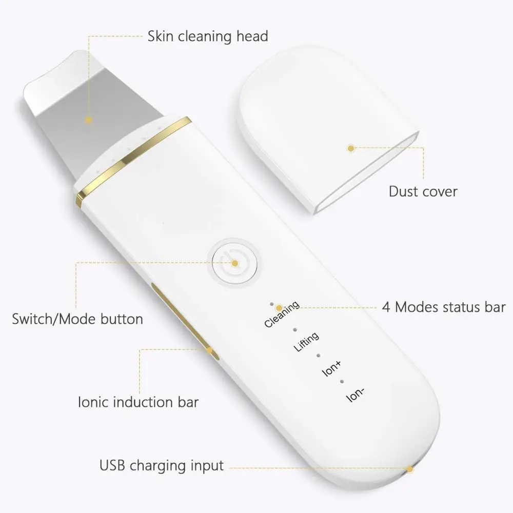 Ultrasonic Skin Scrubber Vibrate Ion Deep Face Clean Machine Facial Spatula Skin Scraper Ultrasound Peeling Shovel Pore Cleaning glass wiper clean good helper bathroom can be scraped ground dry and wet dual use flexible scraper for deep cleaning